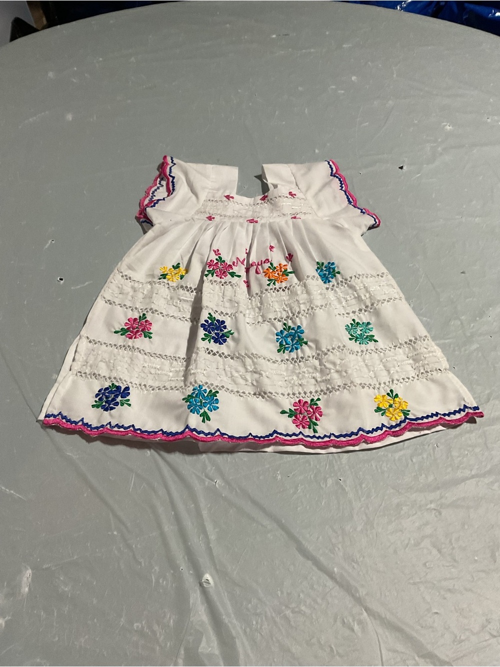 Girls White Embroidered Floral Dress - Multicolor Accents